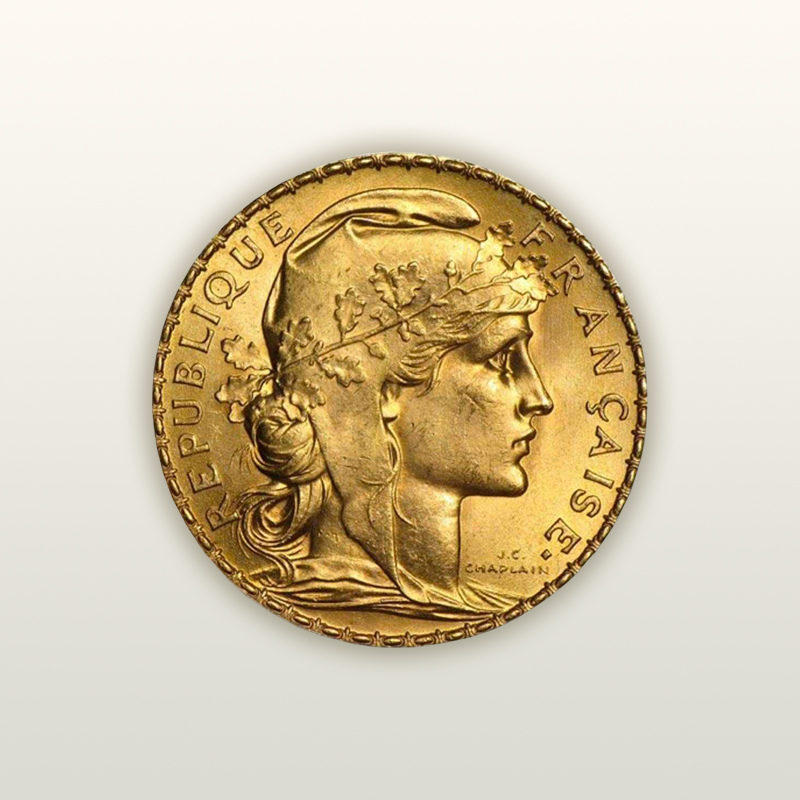 La pièce de 20 Francs or Coq Marianne est la pièce d'or française emblématique de la période où le Franc or rayonnait en Europe