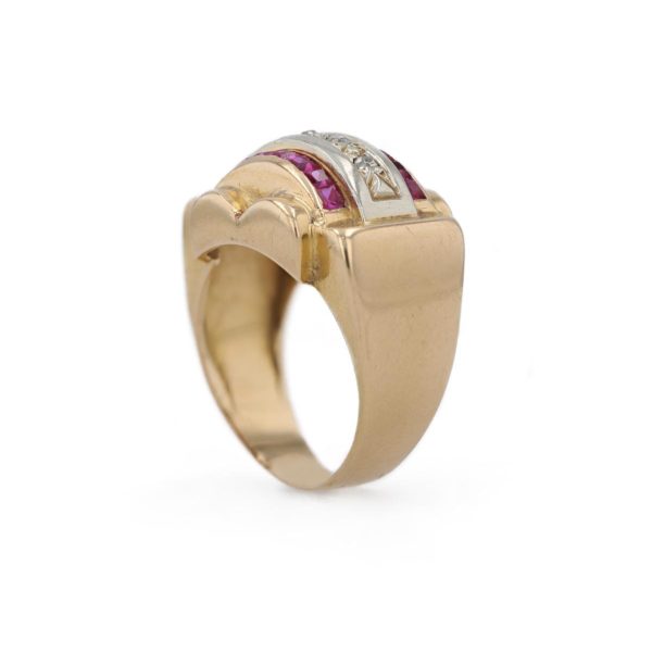 Bague Tank rubis et diamants en or jaune 18 carats