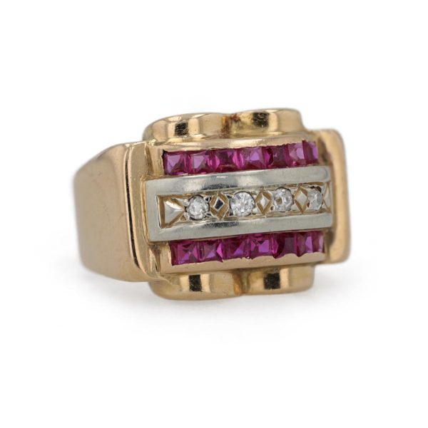 Bague Tank rubis et diamants en or jaune 18 carats
