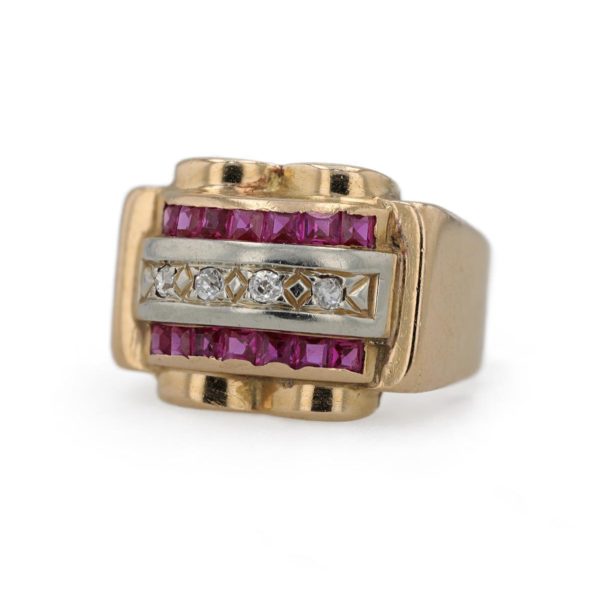 Bague Tank rubis et diamants en or jaune 18 carats