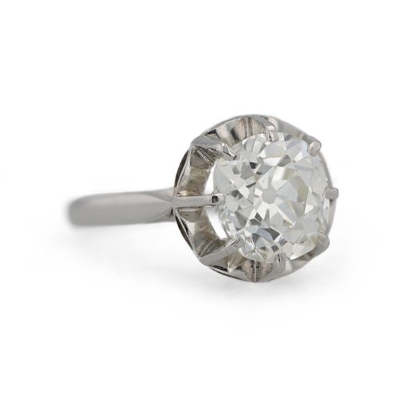 Bague solitaire diamant taille ancienne en platine