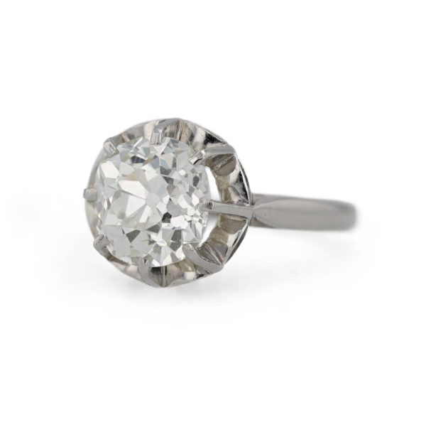 Bague solitaire diamant taille ancienne en platine